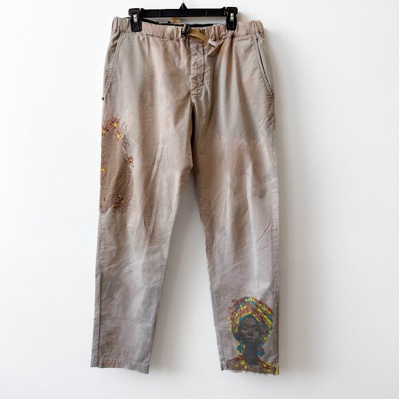 White Sand Hand-Painted Beige Chino Pants – Unique Artwear - Picture 1 of 3